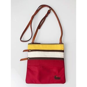 Dooney & Bourke North South Triple Zip Nylon Crossbody Bag in Yellow, White, Red